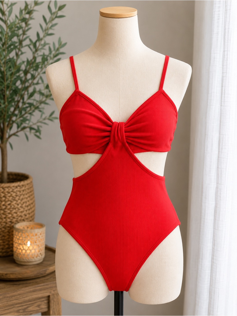 NWT Arizona Jean Co Red Ribbed Cutout Bodysuit Size Small
